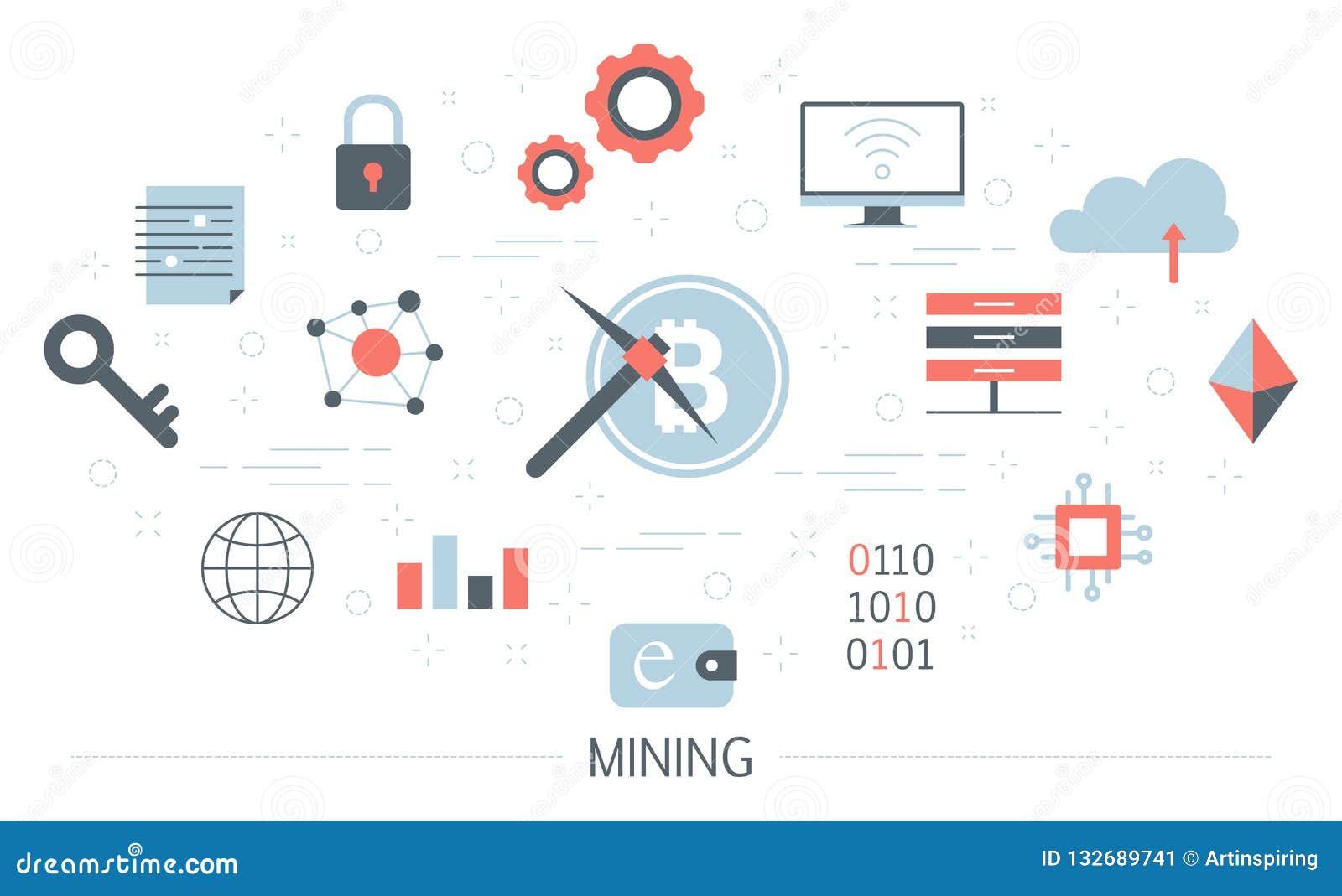 Bitcoin Mining Concept Idea Or Cryptocurrency And Blockchain Stock - 